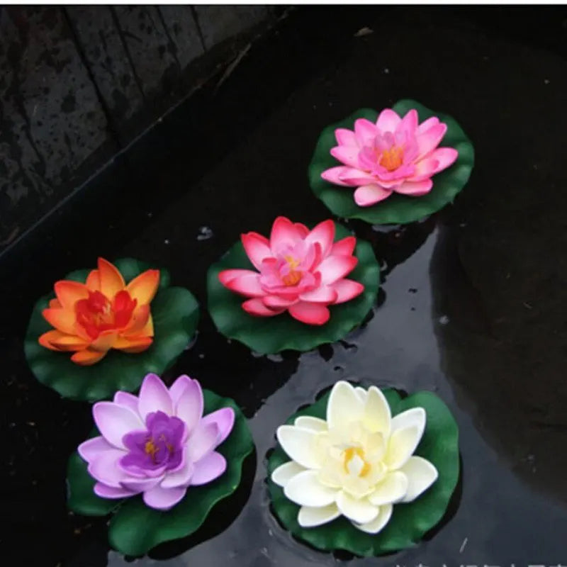 1 PCS Artificial Lotus Water Lily Floating Flower Pond Tank Plant Ornament 10cm Home Garden Pond Decoration