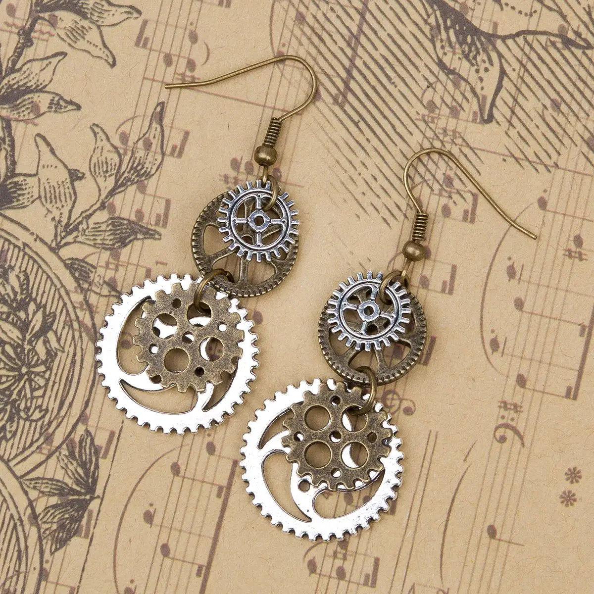 8seasons Alloy Gear Statement Steampunk Earrings Antique Bronze Pendant Earring Punk Gothic Jewelry Cool Women 6cm X2.3cm, 1Pair