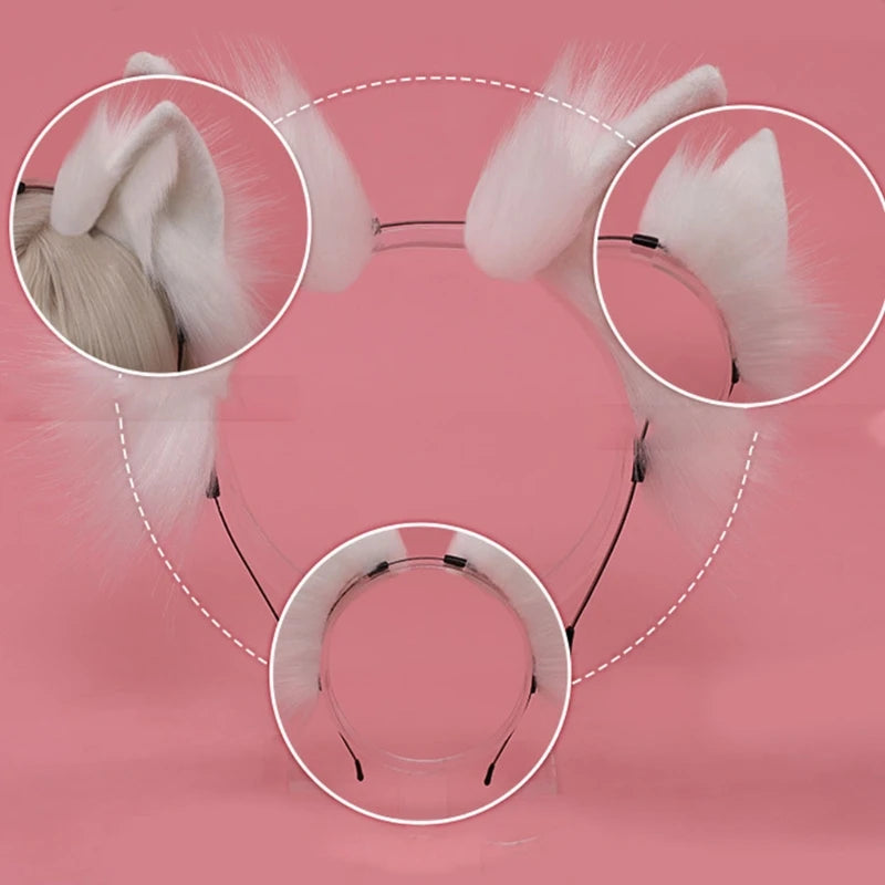 Handmade Cat Faux Fur Ears Headband Solid Color Fluffy Plush Animal Hair Hoop Anime Dress Party Cosplay Costume Hair Accessories