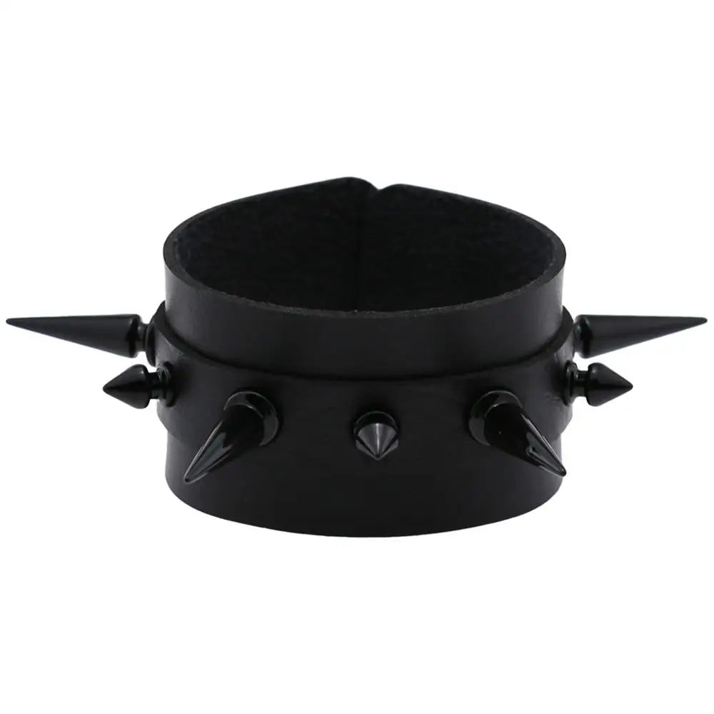 Punk Bracelet for Men Women Goth Black Leather Wristband with Metal Studded Spike Rivets Cuff Bangle Gothic  Jewelry