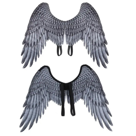 Adult Kids Halloween Black White Non Woven Feathers Angel Wings Evil Cosplay Costume Mardi Gras Pretend Play Dress Up Accessory