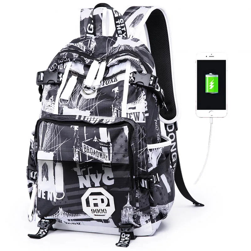 Teenage Boys Backpack High Middle School Students Bookbag Outdoor Daypack with USB Charge Port Big Student Laptop Backpack