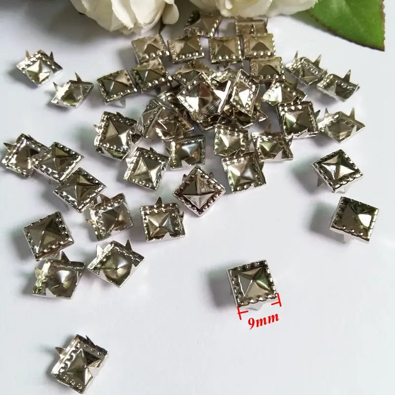 100pcs/Lot 9mm Pyramid Studs Rivets Spike Nailheads Punk Rock DIY Bracelets Clothes Bag Shoes Belt Apparel Accessories