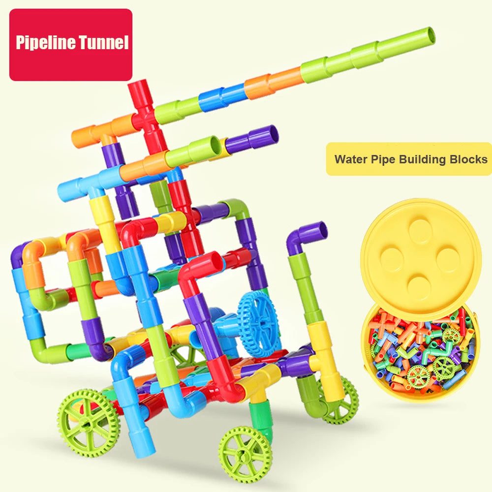 38-306pcs Educational DIY Water Pipe Building Blocks Assembling Pipeline Tunnel Plastic Blocks Toys for Children Gifts