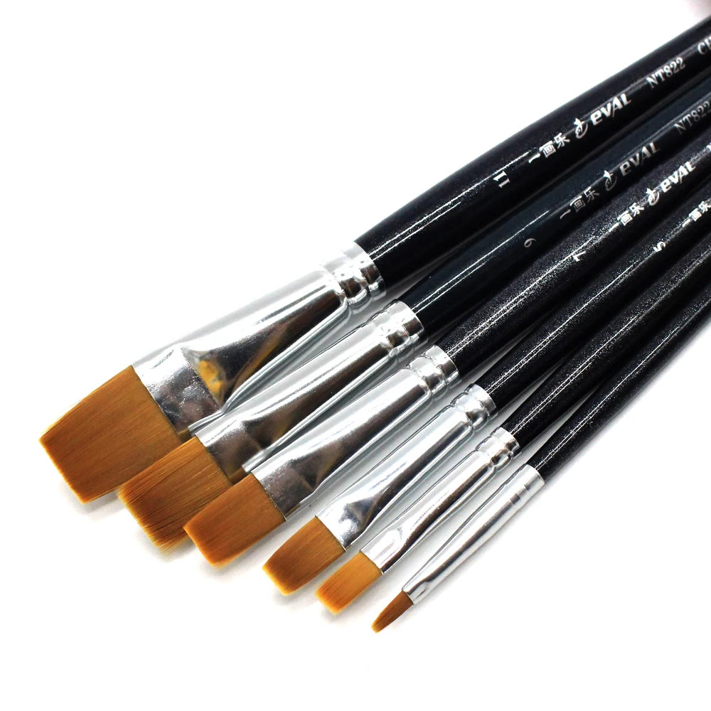 Professional Nylon Flat Brushes Short rod Artists Oil Acrylic Watercolor Brush 6 pcs Set For Art Supplies DIY Drawing Material