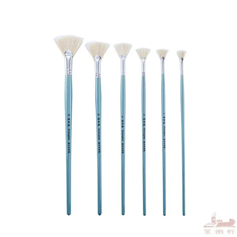 6pcs/Set fish tail pig bristle hair fan shape oil paint brush hook line nylon gouache pait brush art Professional Art Supplies