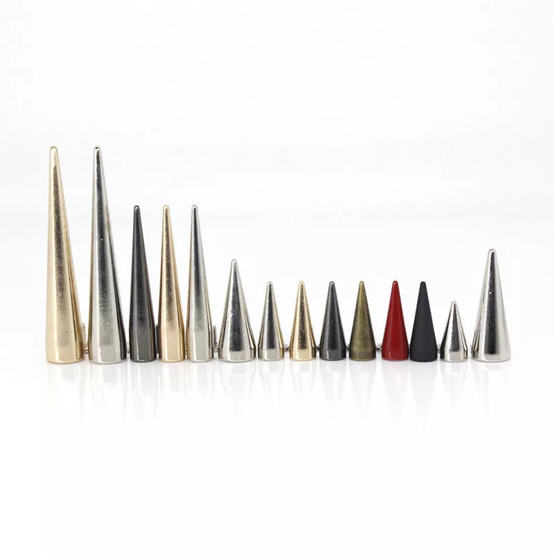 10pcs Solid Metal Screwback Cone Studs Bullet Spike Long Punk Rivets for Leather Craft Bag Garment Clothing Shoes DIY Decor