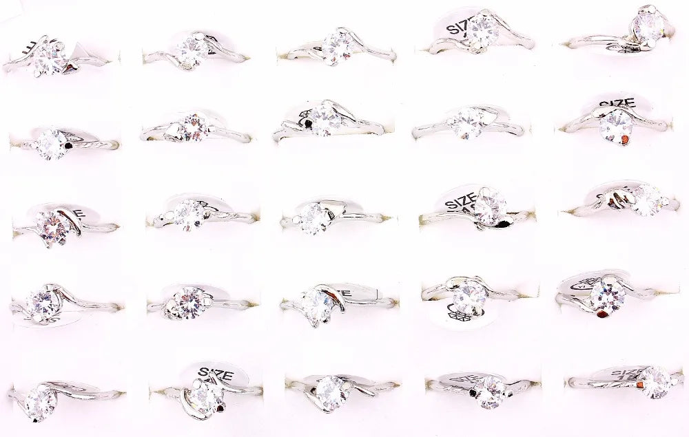 Wholesale Lots Job 20Pcs White Crystal Rhinestone Women Rings Engagement Wedding Party Gift Fashion Jewelry HOT