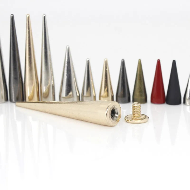 10pcs Solid Metal Screwback Cone Studs Bullet Spike Long Punk Rivets for Leather Craft Bag Garment Clothing Shoes DIY Decor