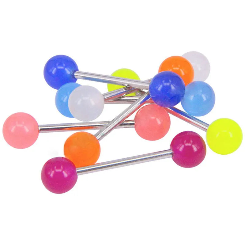 Body Jewelry  10Pcs/set Surgical Steel Tongue Stud Cartilage Ear Bone Studs Luminous Acrylic Ball Nipple Lip Eyebrow Piercing