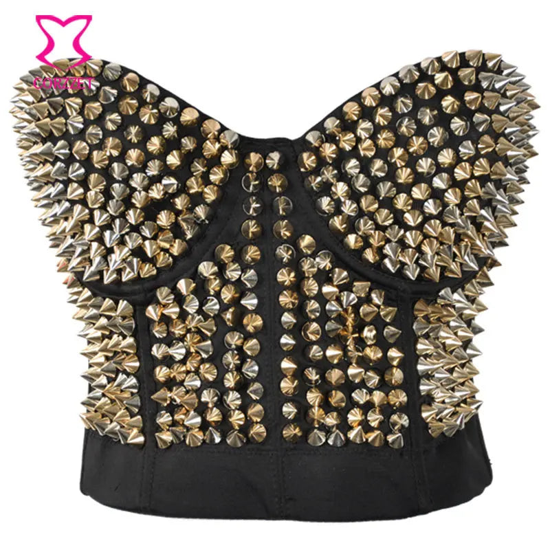 Punk Rave Silver Studded Rivet Bra Women Sexy Push Up Bustier Bra With Spikes Sujetador Brassiere Sexy Lingerie Rock Clubwear