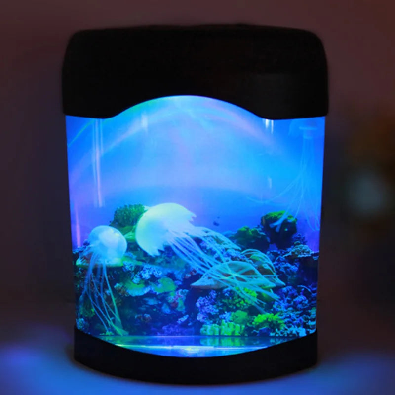 Artificial Aquarism Nightlight With 3 Seajelly LED Light Multi Functional Fish Tank Table Decoration 7 Color Changing Lighting