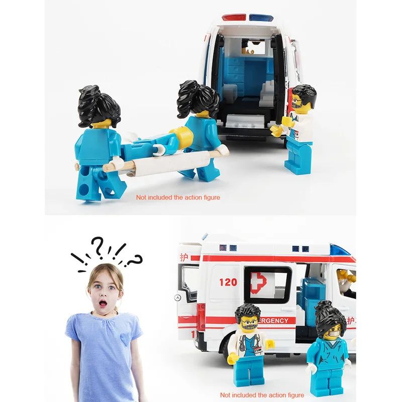 1:32 City Hospital Rescue Ambulance Emergency Police Alloy Metal Diecast Cars Model Sound Light Educational Kids Toys For Childr