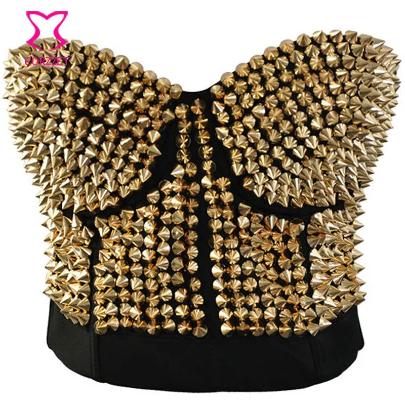 Punk Rave Silver Studded Rivet Bra Women Sexy Push Up Bustier Bra With Spikes Sujetador Brassiere Sexy Lingerie Rock Clubwear