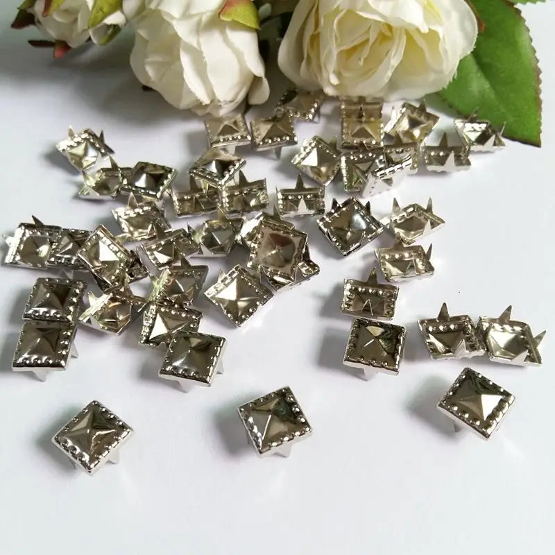 100pcs/Lot 9mm Pyramid Studs Rivets Spike Nailheads Punk Rock DIY Bracelets Clothes Bag Shoes Belt Apparel Accessories