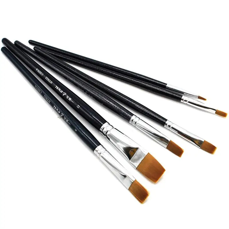 Professional Nylon Flat Brushes Short rod Artists Oil Acrylic Watercolor Brush 6 pcs Set For Art Supplies DIY Drawing Material