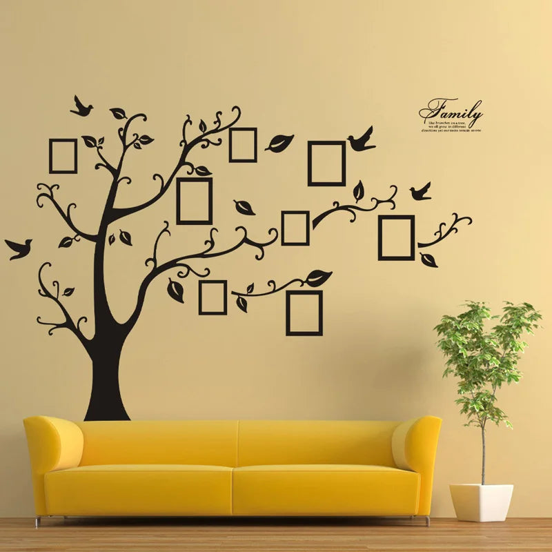 Large 250*180cm/99*71in Black 3D DIY Photo Tree PVC Wall Decals/Adhesive Family Wall Stickers Mural Art Home Decor Free Shipping