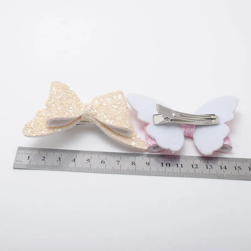 2 Pieces New Girls Butterfly Hair Clips Baby Glitter Hair Barrette Children Hair Rainbow Bows Kids Hairgrips Accessories