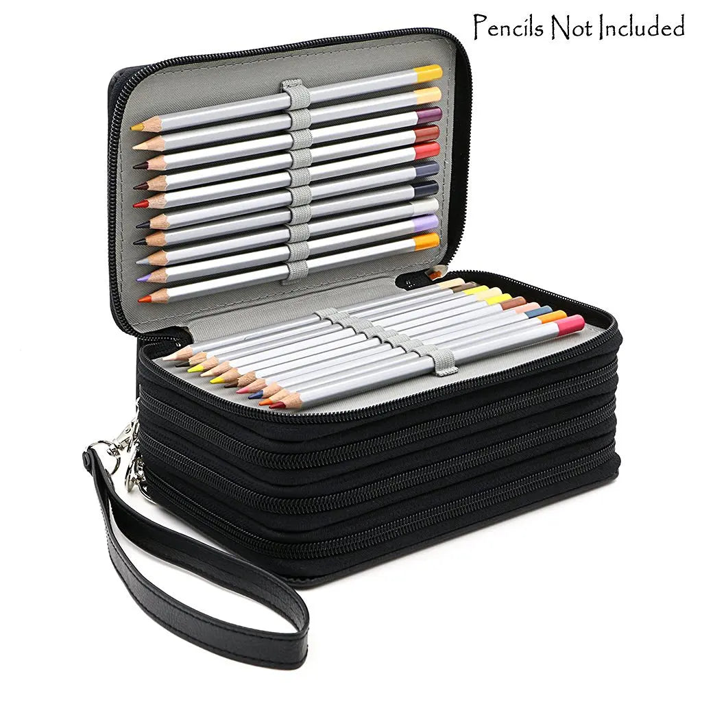 72 Holders 4 Layers Handy PU Leather School Pencils Case Large Capacity Colored Pencil Bag For Student Gift Art Supplies