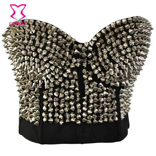 Punk Rave Silver Studded Rivet Bra Women Sexy Push Up Bustier Bra With Spikes Sujetador Brassiere Sexy Lingerie Rock Clubwear