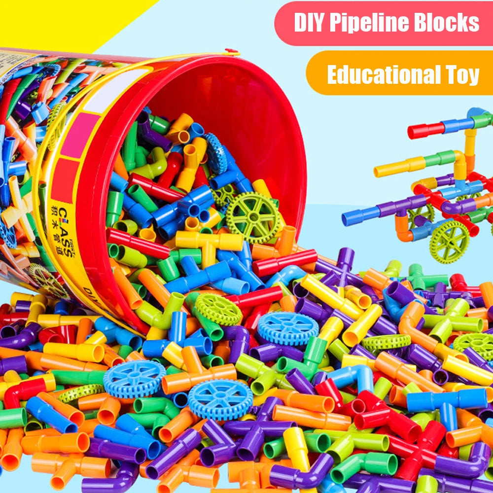 38-306pcs Educational DIY Water Pipe Building Blocks Assembling Pipeline Tunnel Plastic Blocks Toys for Children Gifts