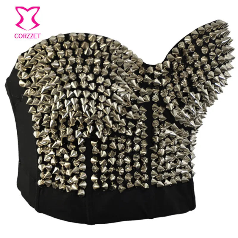 Punk Rave Silver Studded Rivet Bra Women Sexy Push Up Bustier Bra With Spikes Sujetador Brassiere Sexy Lingerie Rock Clubwear