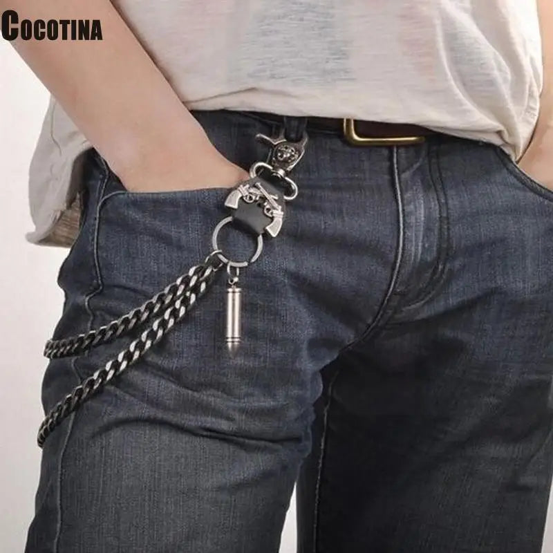 Waist Chain 2 Lines Punk Jean Adjustable Hip-hop Metal Men's Skull Accessories Chain Head Metal Pants Chain Gadgets for Men