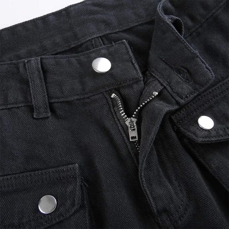 Eyelet Buckle Cyber Punk Goth Baggy Jeans Y2K Woman Techwear Dark Academic Solid E Girl Cargo Pants Denim Gothic Hippie Trousers