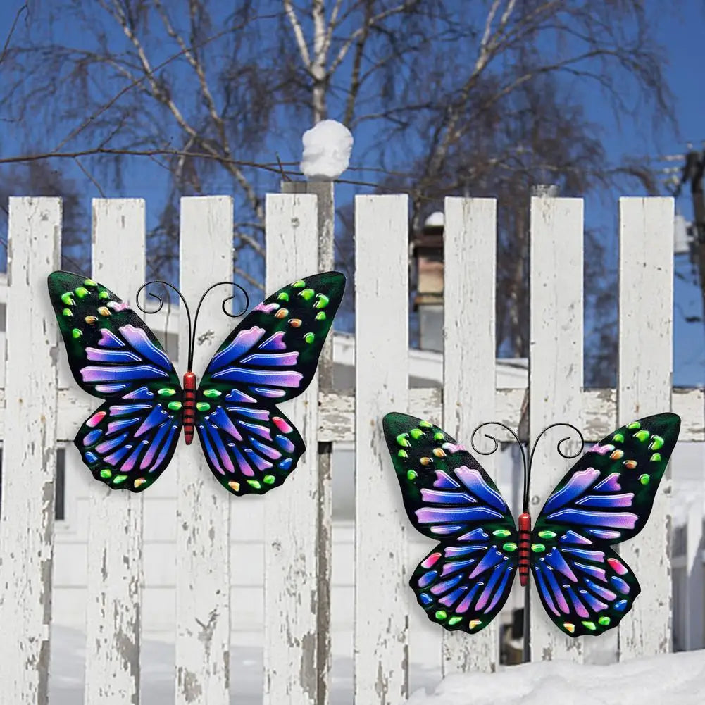 Garden 3D Metal Butterfly Decor Inspirational Sculpture Wall Deco For Outdoor Decoration Animal Miniatures Statues Artwork 2021