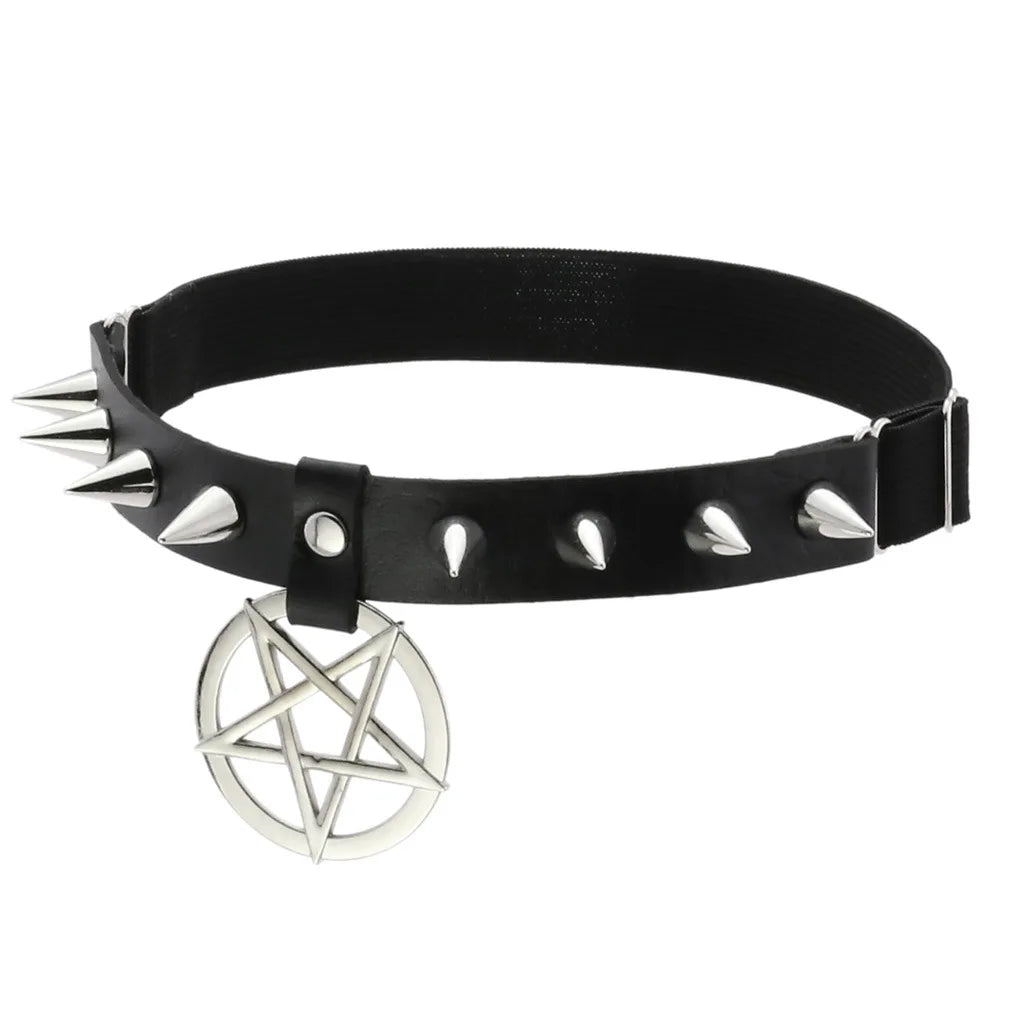 Sexy Rock Punk Spike Garter Belt Rivets Leg Thigh Harness Pentagram Black PU Leather Women Girls Goth Accessories