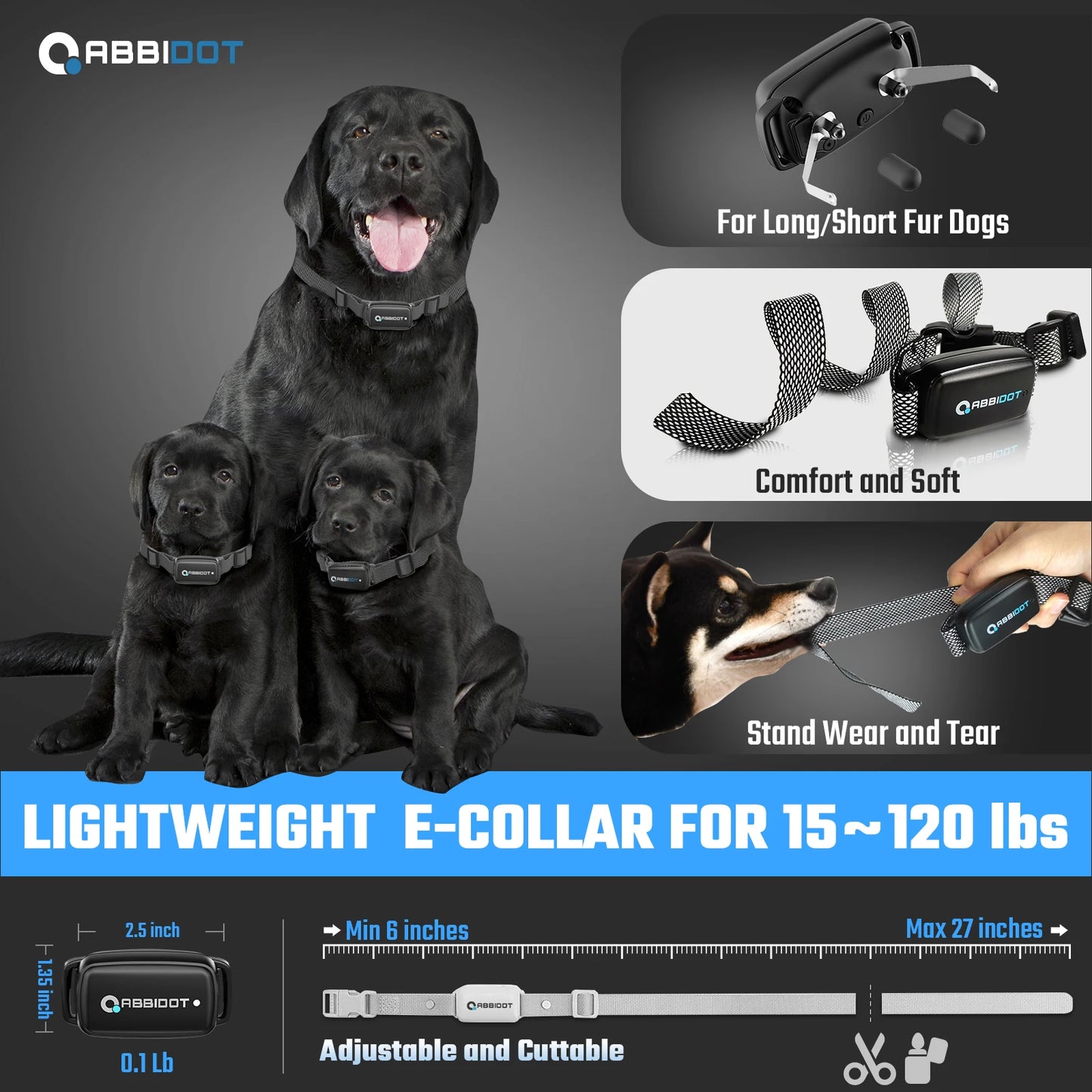 ABBIDOT T30 Dog Training Collar Electric Shock Strap for Large Dogs 3000ft 900m Canine Equipment Supplies No Bark Accessories