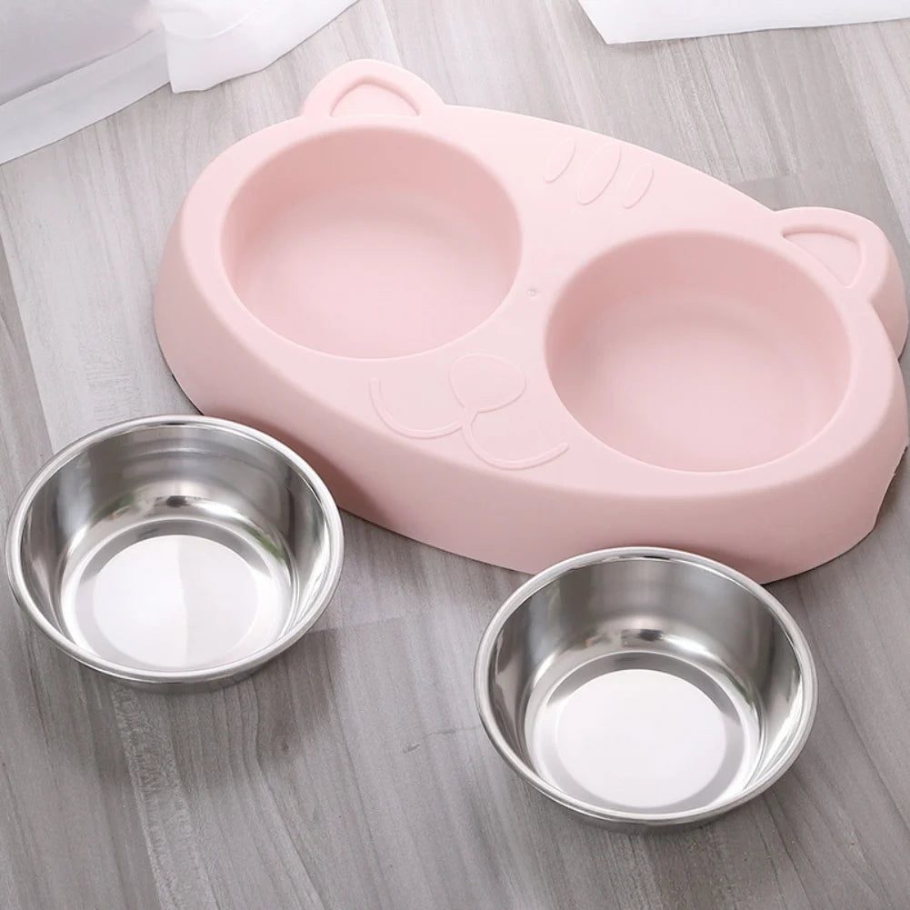 Pet Double Bowls Dog Food Water Feeder Stainless Steel Pet Drinking Dish Bowl Cat Puppy Feeding Supplies Dog Accessories