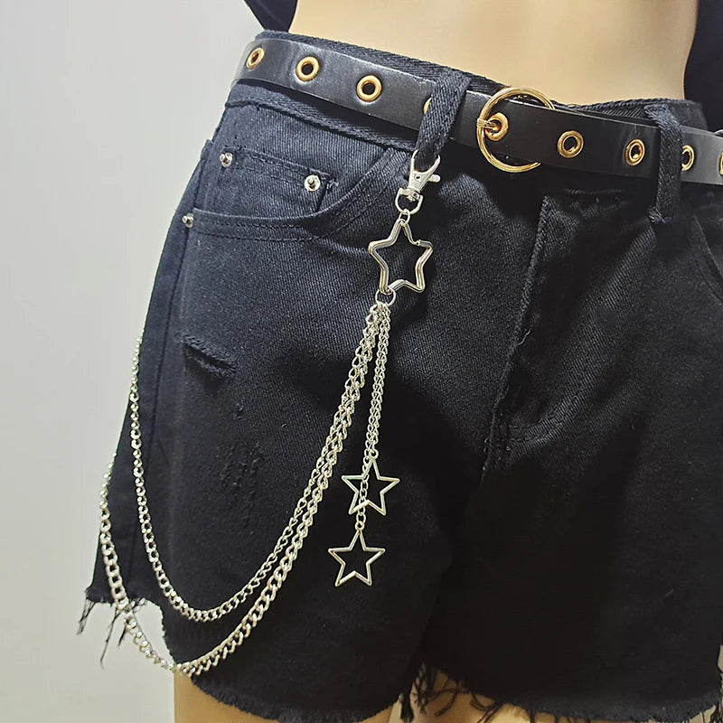 Punk Steet Keychains Chain Women Men Moon Star Rivets Skull Accessories Choice Rock Goth Pants Waist Belt Chain On Jeans Jewerly