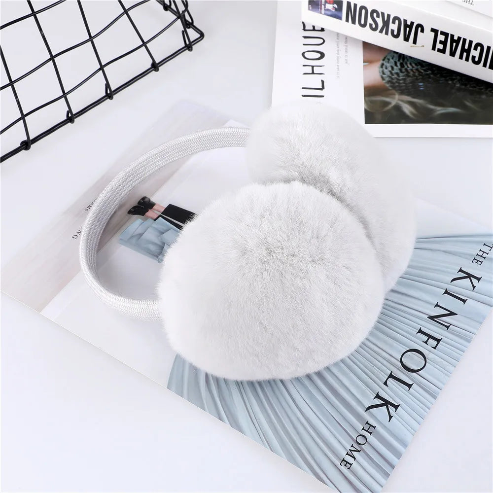 2023 New Aarrival Unisex Women's Winter Warm Rex Rabbit Fur Earmuffs Girls Ear Muffle Earflap Ear Cover Double Sided