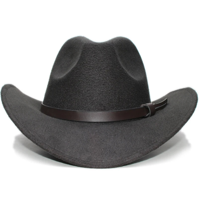 Vintage Parent-child Women Men / Child Wool Wide Brim Cowboy Western Hat Cowgirl Bowler Cap Coffee Leather Band (61cm/57cm/54cm)