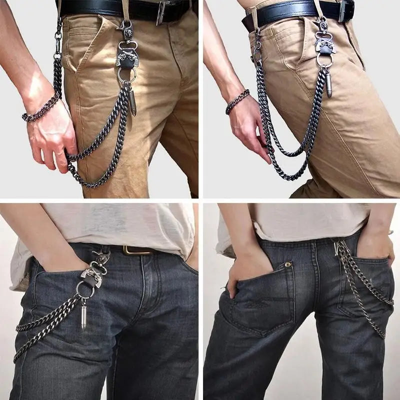 Waist Chain 2 Lines Punk Jean Adjustable Hip-hop Metal Men's Skull Accessories Chain Head Metal Pants Chain Gadgets for Men