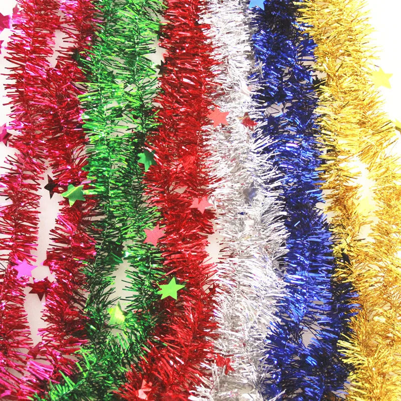 2023 2M Foil Tinsel Christmas Tree Decoration Candy Garland New Year Decorations For Home Star Foil Tinsel Xmas Decoration