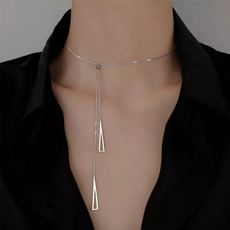 New 925 Sterling Silver Geometric Triangle Necklace for Women Adjustable Clavicle Chain sweater chain Rope chain Jewelry Gifts