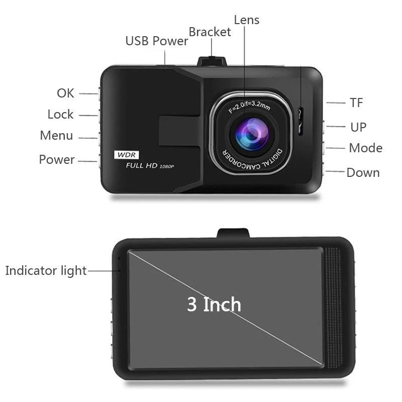 3 Inch Ful HD 1080P Driving Recorder Car DVR Night Camera  Loop Recording Parking Monitoring Dashcam Video Registrar