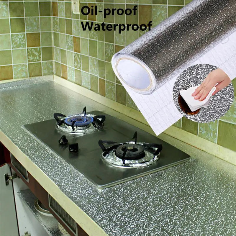 Kitchen Oil-proof Aluminum Foil Sticker Wall Desk Floor Waterproof DIY Home Furniture Decorate