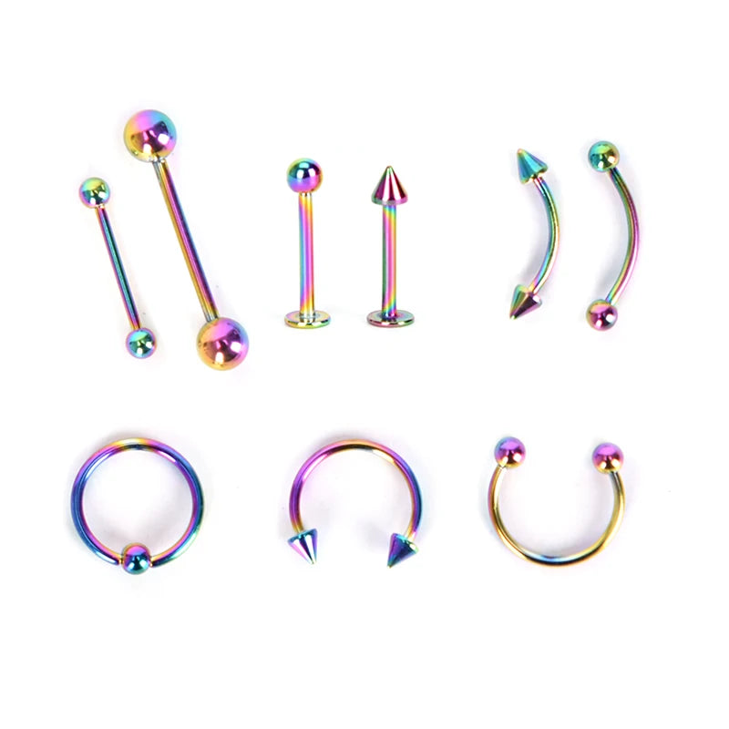 8/9/16Pcs Mix Bar Ball Ring Spiking Surgical Stainless Steel Ear Eyebrow Lip Nose Tongue Piercing Set Jewelry For For Women Men