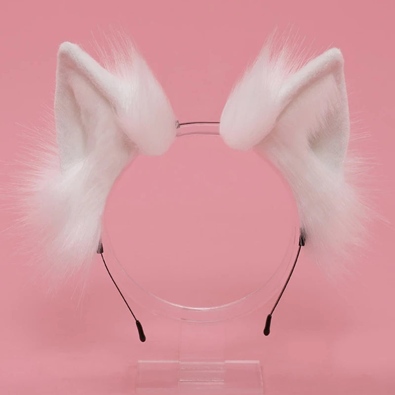 Handmade Cat Faux Fur Ears Headband Solid Color Fluffy Plush Animal Hair Hoop Anime Dress Party Cosplay Costume Hair Accessories