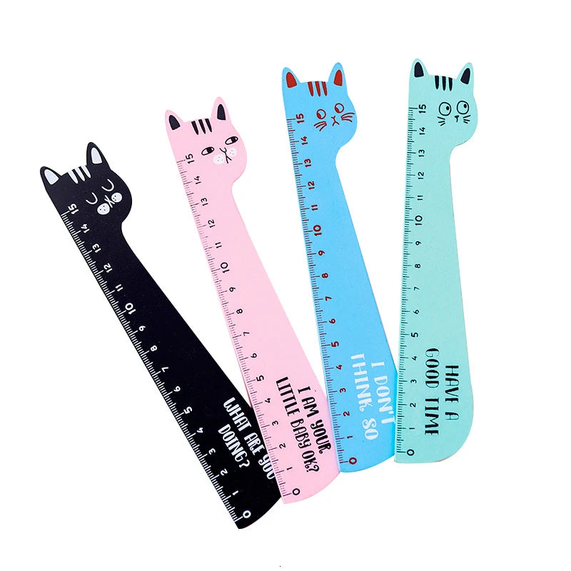 4 Piece Lytwtw's Cat Candy Color Kawaii Stationery Cartoon Drawing Gift Korean Office School Kitten Straight Wooden Ruler