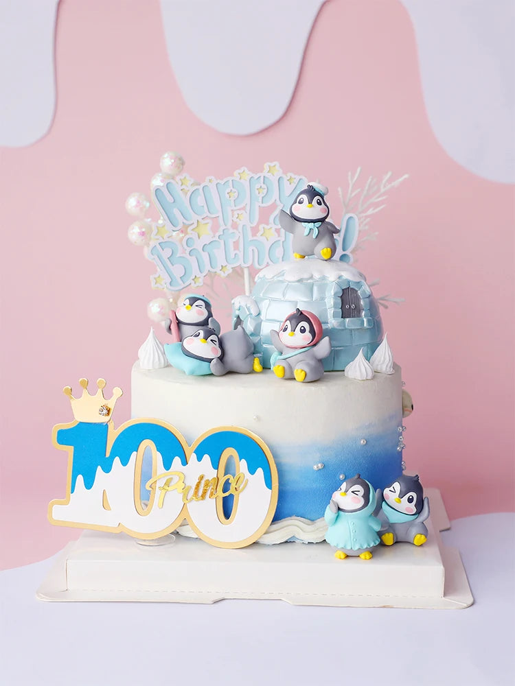 Snowflake Penguins Decoration IGLOO Boy Girl Star Cake Toppers for Kid Birthday Party Supplies Valentine Baking Sweet Gifts