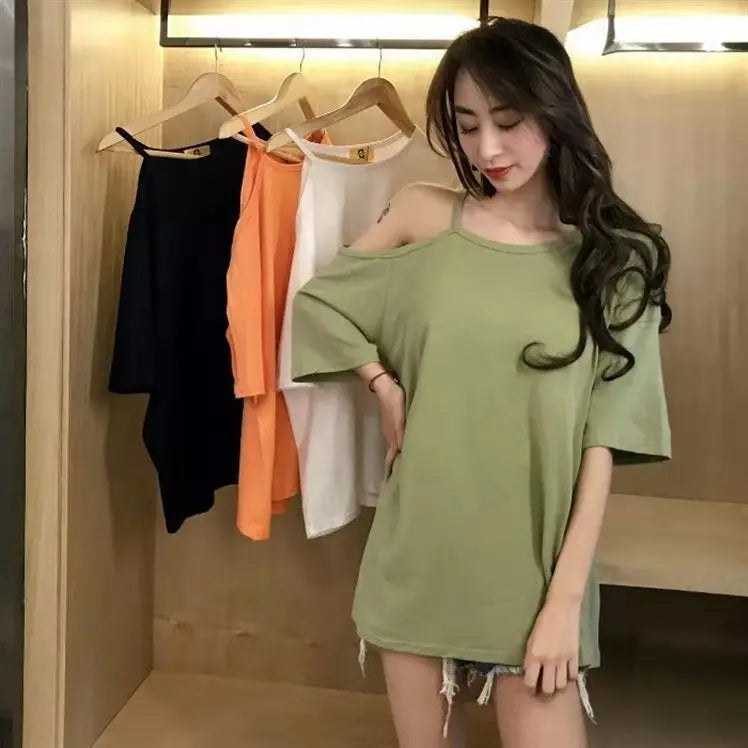 Tops Clothes Aesthetic Fashion Short Sleeve Korean Sexy Casual Graphic Pulovers Women's T-shirt Summer T Shirt Backless Midi