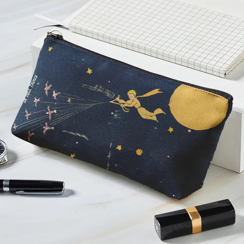 Lovely Cartoon Little Prince Print Canvas Women Makeup Bag Toiletries Organize Portable Travel Cosmetic Bag Female Make Up cases