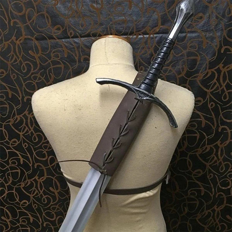 Medieval Scabbard Sheath PU Leather Shoulder Back Sword Holder Adjustable Rapier Holder Larp Warrior Halloween Cosplay Costume