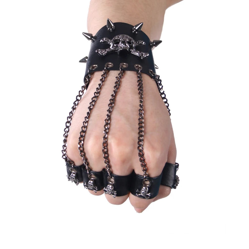 PUNK RAVE Rock Style Man Skull Spike Glove Gothic Men Bracelet  Steampunk PU Leather  Cuff-One  Right