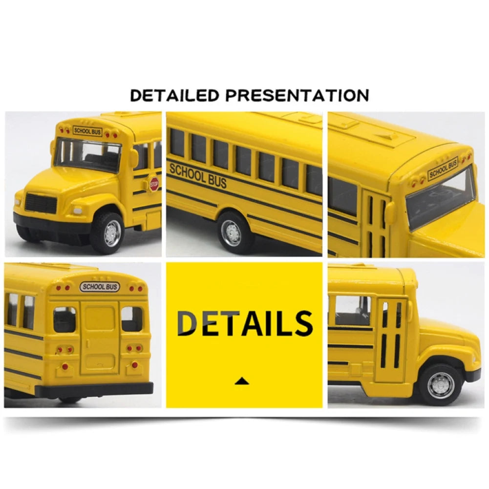 1/64 Optic Alloy Inertial School Bus Model Car Model Pull Back Toys Music Cars Vehicle Gifts Kids Boy Toys For Children Birthday