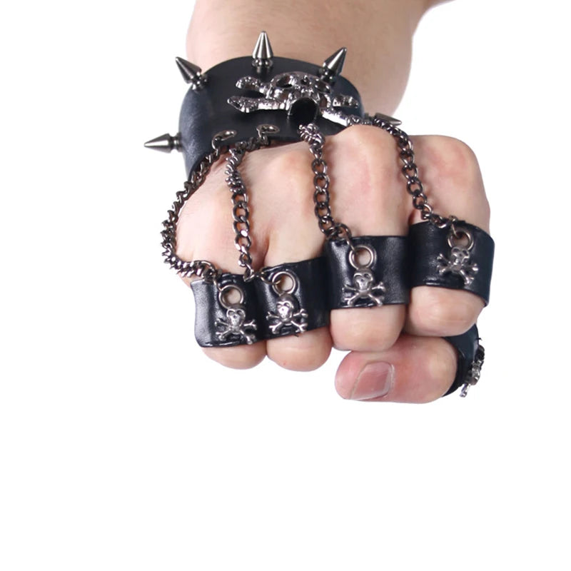 PUNK RAVE Rock Style Man Skull Spike Glove Gothic Men Bracelet  Steampunk PU Leather  Cuff-One  Right